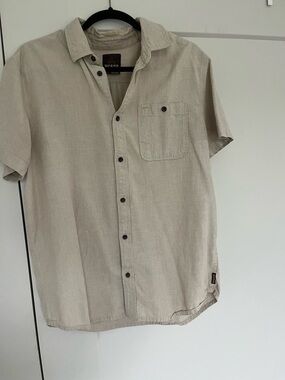 Prana Short Sleeve Button-Up Shirt in Light Beige